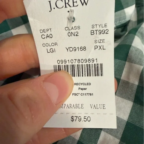 J crew jungle green white Petite lightweight cotton-blend shirt in signature fit - Picture 3 of 3